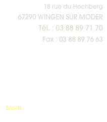 18 rue du Hochberg
 67290 WINGEN SUR MODER
Tél. : 03 88 89 71 70
              Fax : 03 88 89 76 63
EMAIL :imprimerie.bovi@wanadoo.fr